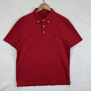 Nautica Polo Shirt‎ Mens Large Red Button Collar Cotton Embroidered Sail Logo
